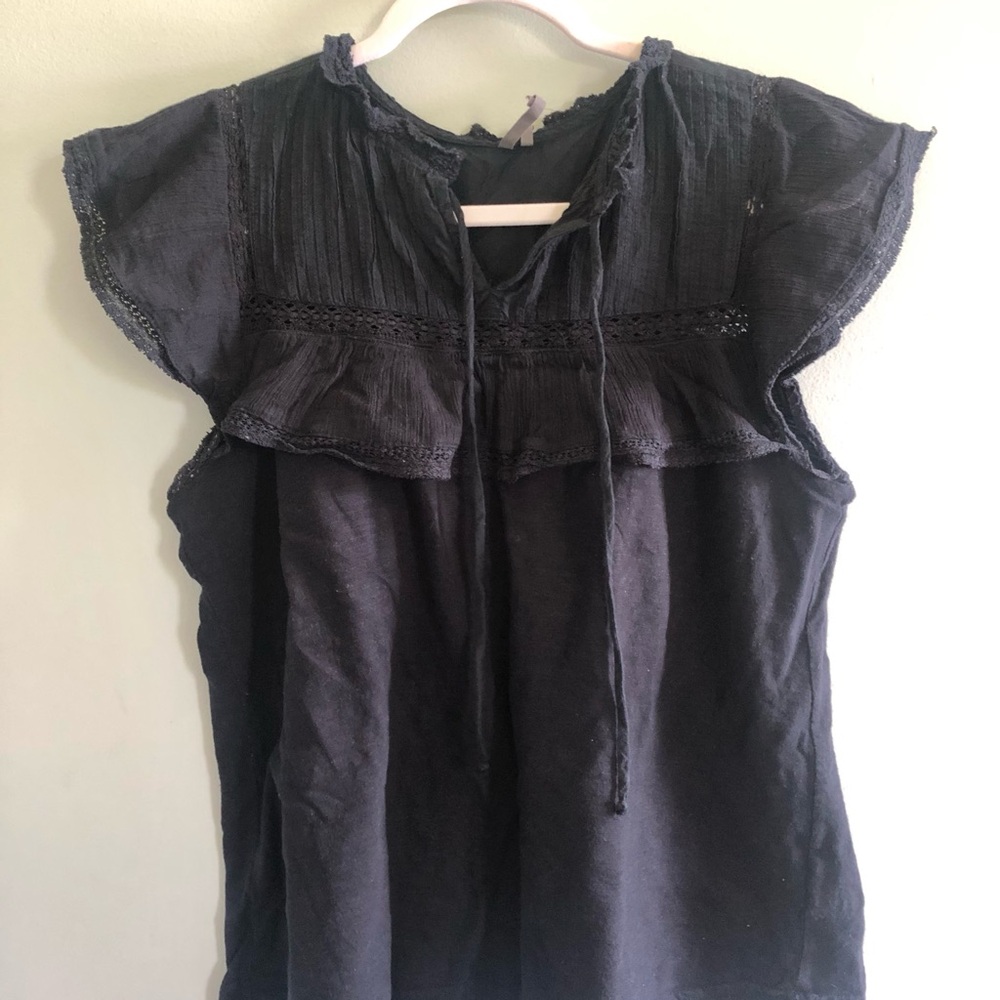Anthropologie Black Lace Ruffle Women's Top